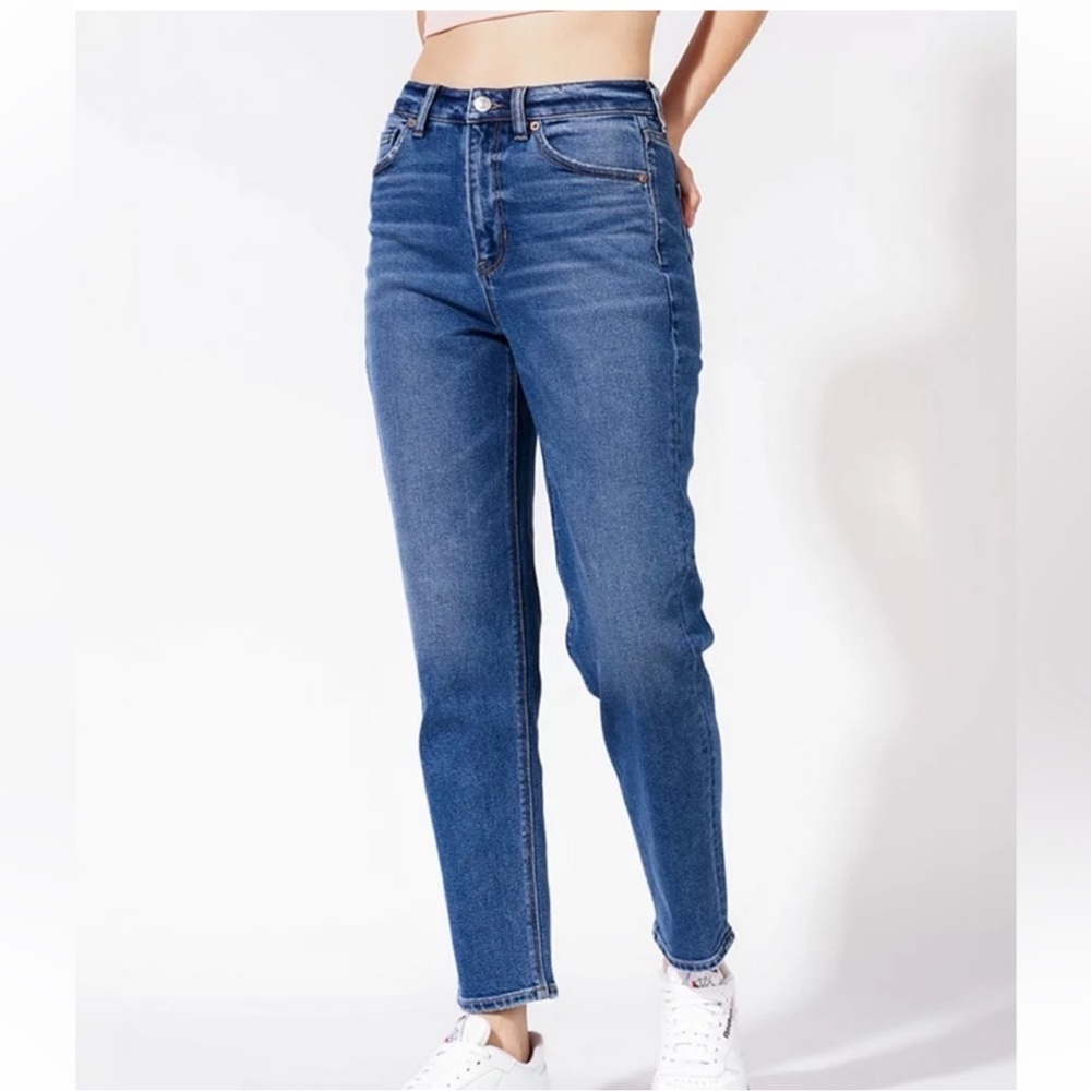 American Eagle Mom Jeans Womens 00 Classic Blue Denim Straight Casual Stretch